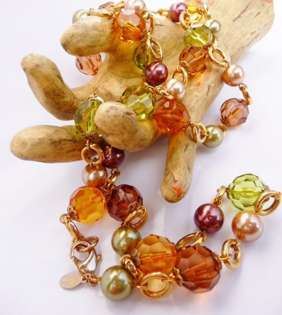 Kenneth Jay Lane faceted lucite bead necklace, amb