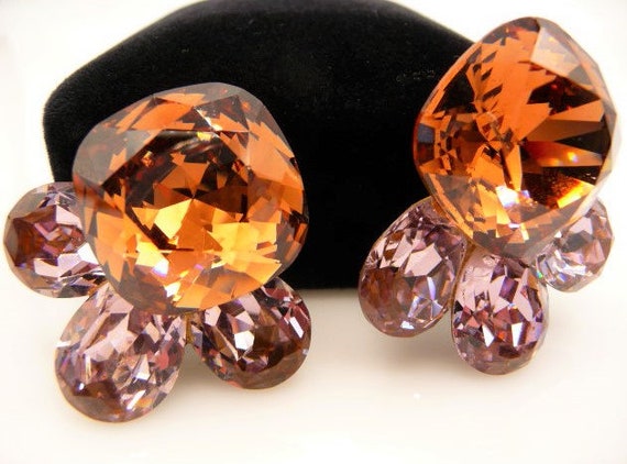 Wendy Gell giant handmade clip earrings, Swarovski