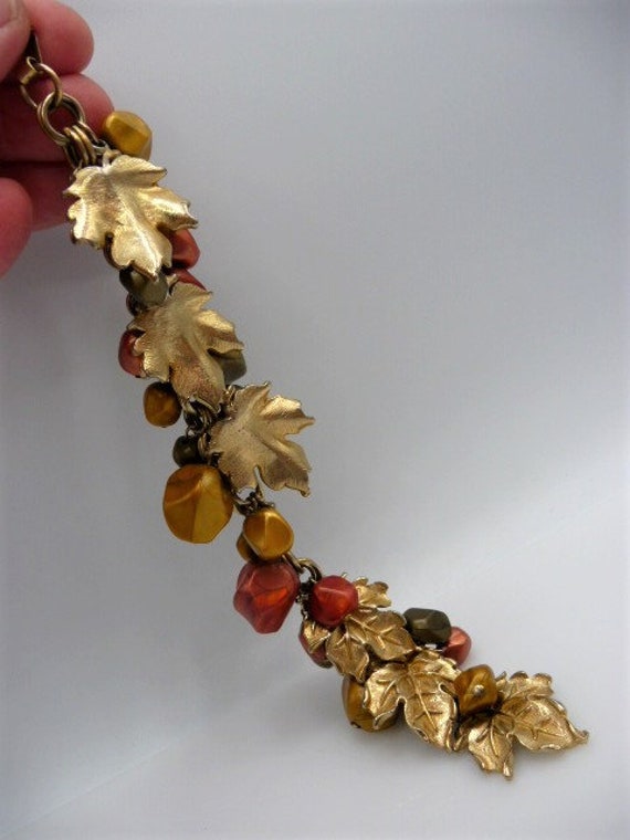 Autumn leaves gold tone charms bracelet, plastic … - image 5