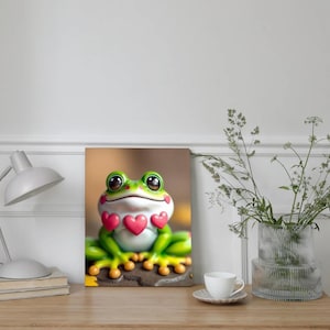 Arte digital de una rana adorable: Impresión de pared de un anfibio adorable con corazones