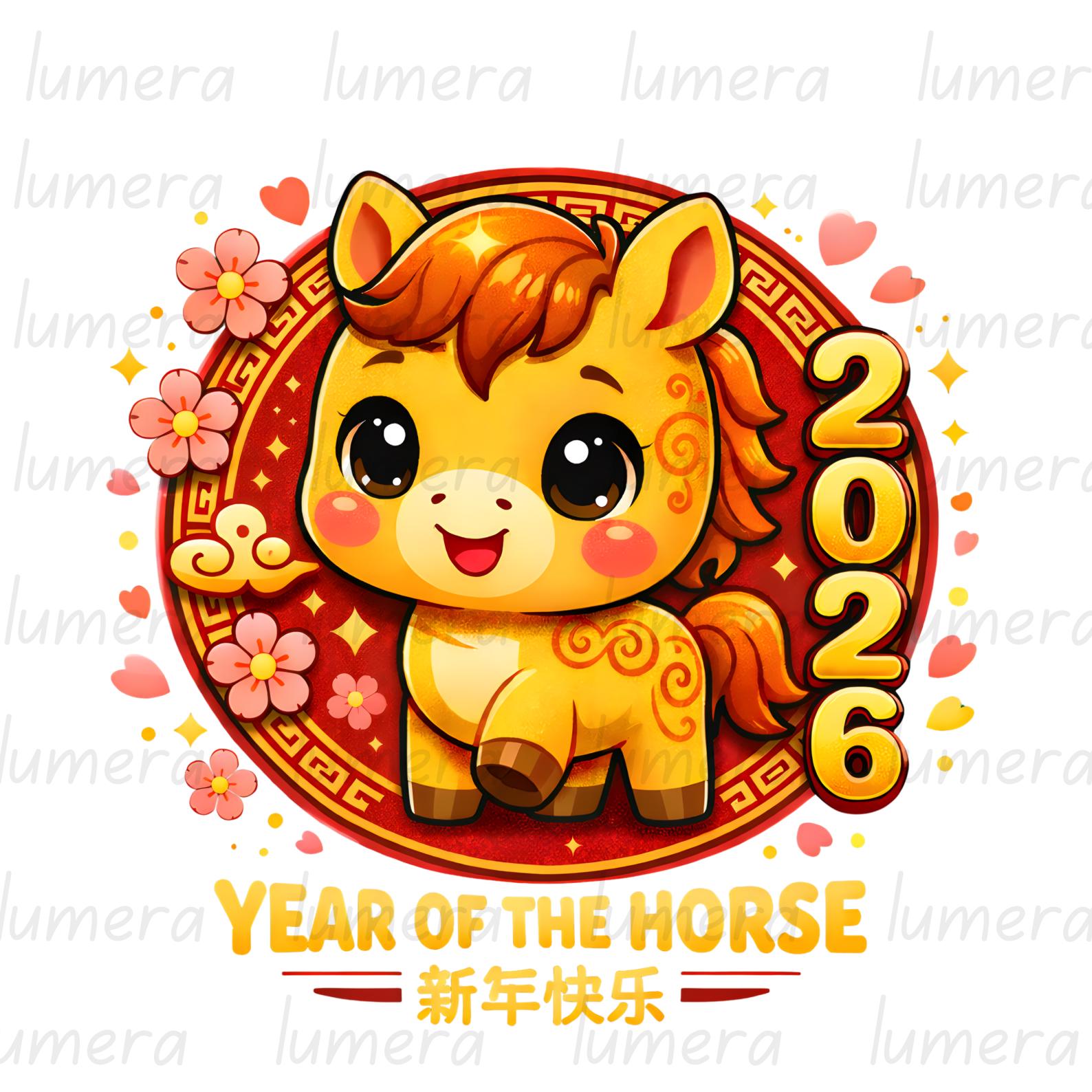 Year of the Horse 2026 PNG, Chinese New Year Kawaii Horse Sublimation ...