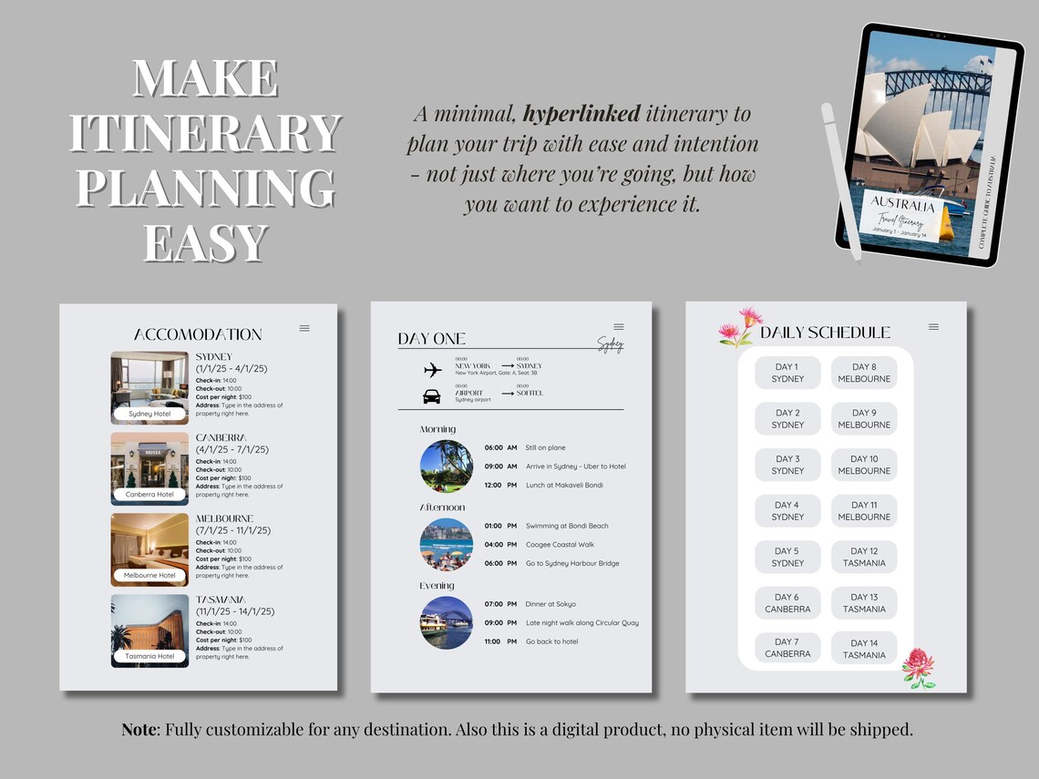 Digital Travel Itinerary Template | Minimalist Trip Planner | Mobile ...