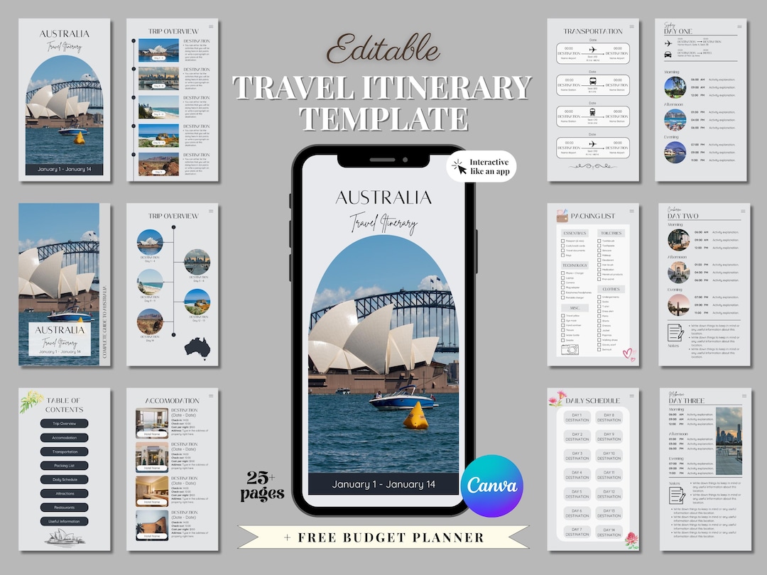 Digital Travel Itinerary Template | Minimalist Trip Planner | Mobile ...