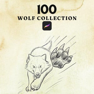 100 Wolf Stamps Procreate Brushes | Wild Animal Brush Set for Digital Art