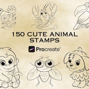 150 Cute Animal Procreate Stamps | Adorable Brush Set for Digital Art