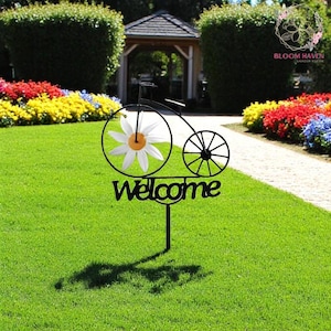 Margherita, Fiets, Welkom, Bloemenwindspinner, Werfwindspinner, Tuinmolen, Kinetische windmolen, Gazondecoratie, Tuindecoratie