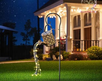 Solar Watering Can Wind Spinner, LED Garden Decoration