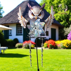 Owl, Flower Wind Spinner, Yard Wind Spinner, Garden Windmill, Kinetic Windmill, Lawn Decoration, Garden Decoration
