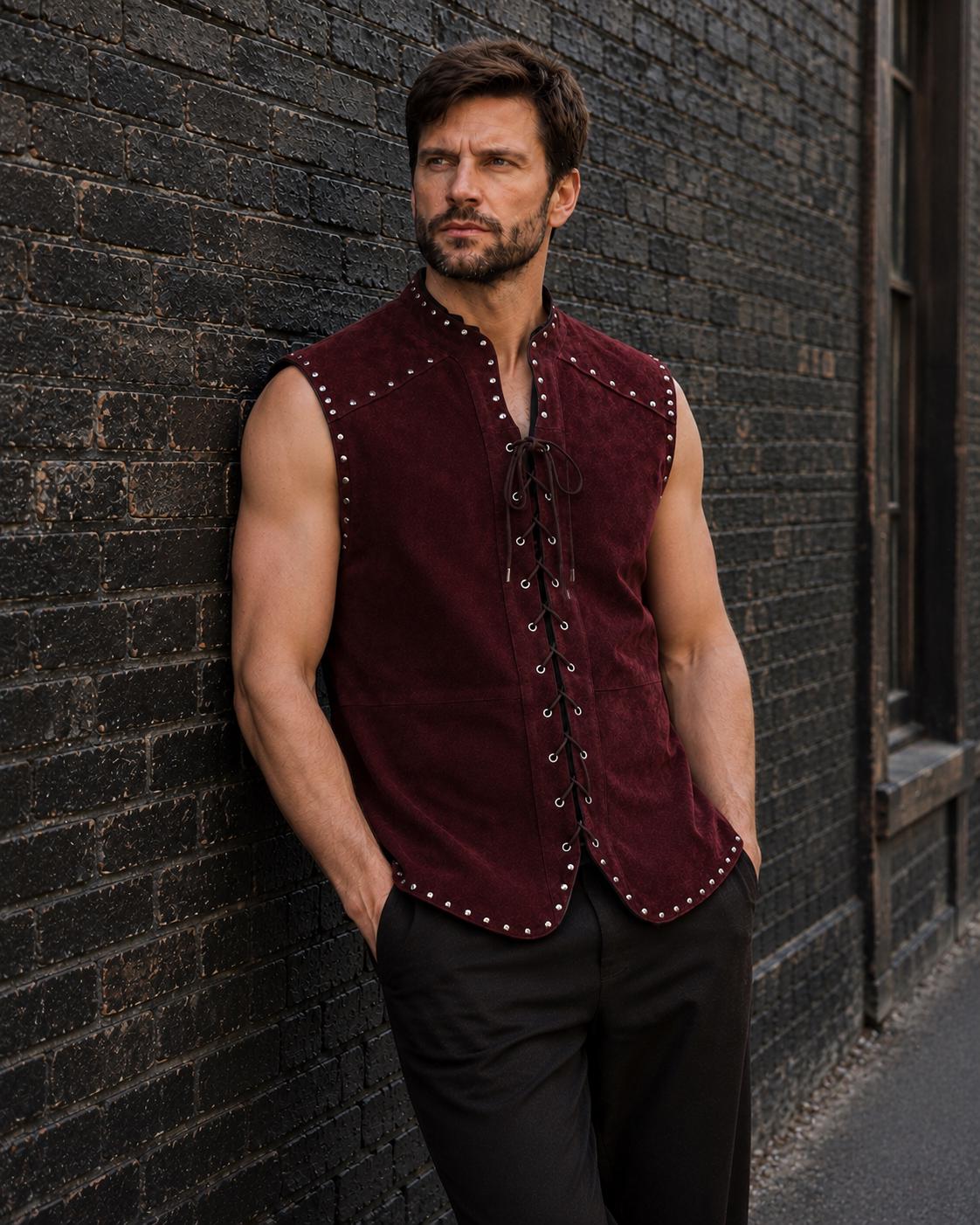 Burgundy Suede Leather Jerkin Medieval Lace-Up Vest LARP Ren Faire Waistcoat