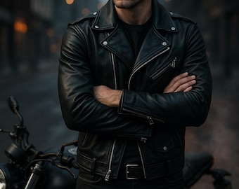 Vintage Sally & John Soft Black Leather Motorcycle Zip up Leather