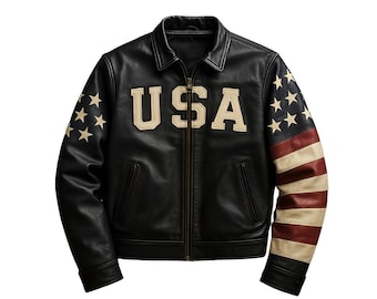 LEXUCCI – Men's American Flag Motorcycle Leather Jacket – MC-2406