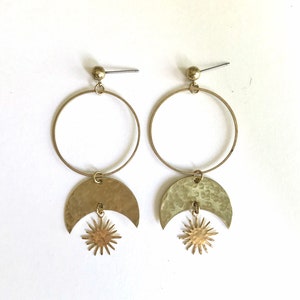 Moon and sunburst hoop earrings
