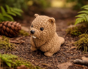 Knitted-Style Beaver Figurine – Decorative Gift