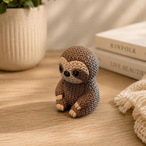 Figura de perezoso de estilo tejido – Decoración de animales impresa en 3D, acento acogedor para el hogar.