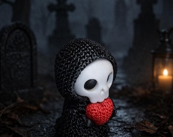3D Printed Grim Reaper Figurine Holding Heart – Gothic Halloween Decor
