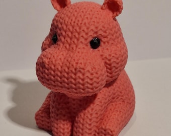 Statuetta di ippopotamo lavorata a maglia e stampata in 3D – Regalo a forma di animale in stile lavorato a maglia e stampato in 3D