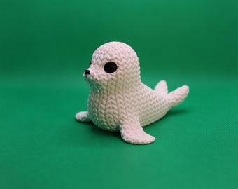 Cachorro de foca tejido a mano - Regalo de animal de estilo tejido impreso en 3D