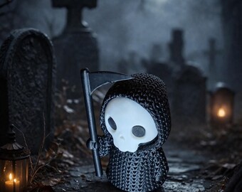 3D Printed Mini Grim Reaper Figurine – Halloween Shelf Decor