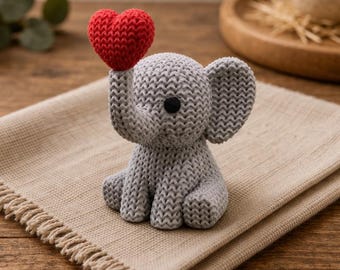 Knitted-Style Elephant Figurine with Heart