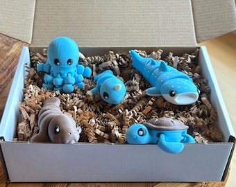 Baby Ocean Animal Fidget Toy Box - Set of 5 articulating Sea Creatures
