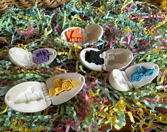 Mini Construction Truck Egg Set: Steamroller, Dump Truck, Excavator, Forklift, Front Loader