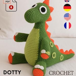Crochet Sitting Cute Dinosaur Amigurumi Pattern |Crochet Pattern Tutorial |Dino Plushie Crochet Pattern |Low Sew Crochet Pattern,PDF