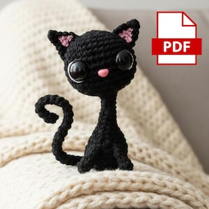 Black Cat Amigurumi Crochet Pattern PDF, Kitten Plush Toy Tutorial (Digital Download)
