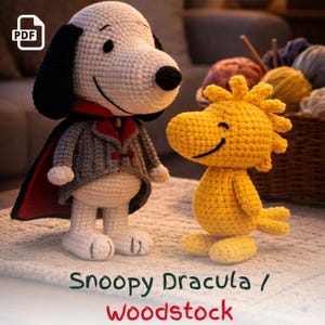 Snoopy Woodstock Dracula Virkmönster – Amigurumi PDF – Digital Nedladdning