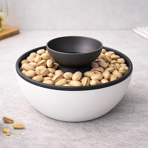 Snackschale mit integrierter Auffangschale – 2-teilig, Pistazienschale für Nüsse & Kerne, modernes Design, 3D-gedruckt