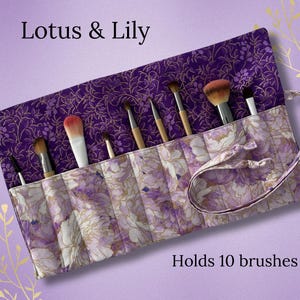 Floral Travel Makeup Brush Holder: Roll Up Cosmetic Organizer