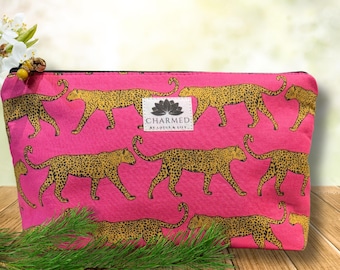 Animal Print Zipper Pouch: Handmade Cotton Travel Pouch