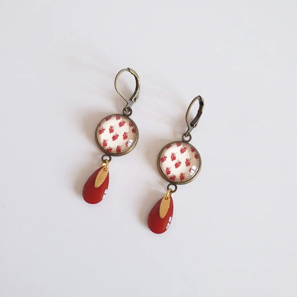 PROMO -50% En STOCK, expédié sous 1 jour ouvré, Boucles d'oreilles cabochon fruits rouges, boucles d'oreilles cabochon verre