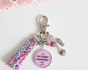 Cadeau marraine - Porte-clés personnalisé "Je t'aime marraine" signature