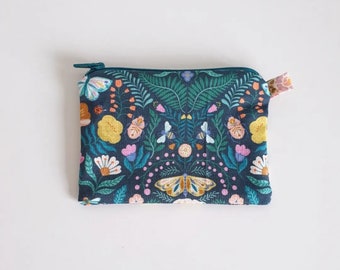 Pochette , Mini pochette thème fleurs libellule papillon, porte-monnaie fleurs