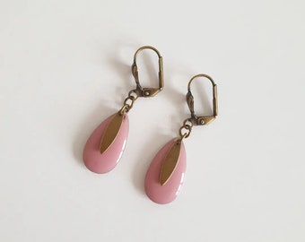 En STOCK, expédié sous 1 jour ouvré, Boucles d'oreilles gouttes rose et laiton