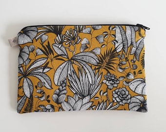 Pochette , pochette molletonnée, pochette à maquillage, étui téléphone, pochette feuillage moutarde