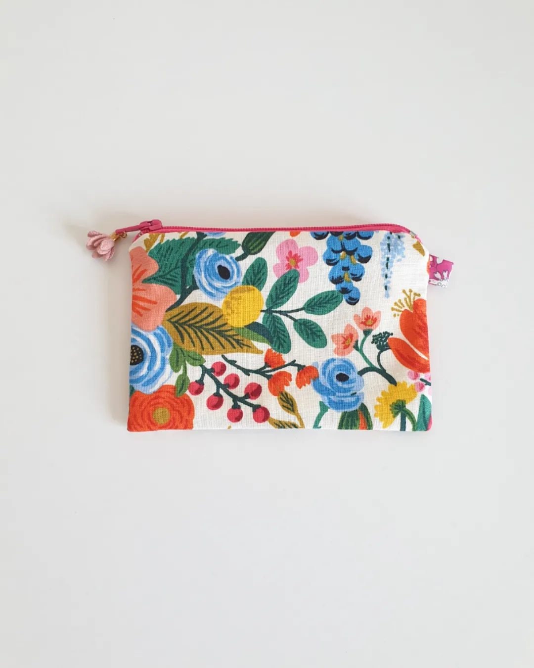 Porte-Monnaie Tissu Fleurs Rouge Brique - Pièce Porte-Bonheur - Accessoire Femme