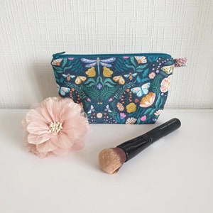 Pouch, dragonfly butterfly flower theme pouch, coated makeup bag