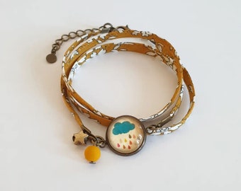 EN STOCK, expédié sous 1 jour ouvré, Bracelet liberty capel cabochon verre, bracelet cabochon nuage, bracelet avec étoile laiton