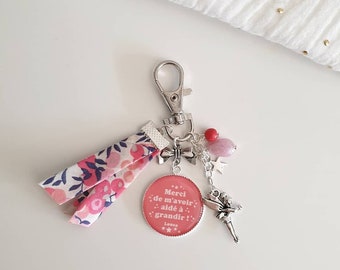 Nanny gift - nursery gift - personalized gift - Liberty personalized keychain "Thank you for helping me grow" signature