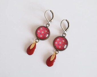 AKTION -50 % Auf LAGER, Versand innerhalb von 1 Werktag, rote Blumen-Cabochon-Ohrringe, Glas-Cabochon