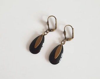 Boucles d'oreilles gouttes noir et laiton