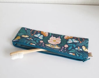 EN STOCK, expédié sous 1 jour ouvré, Etui à brosse à dent, thème fleurs libellule et papillon