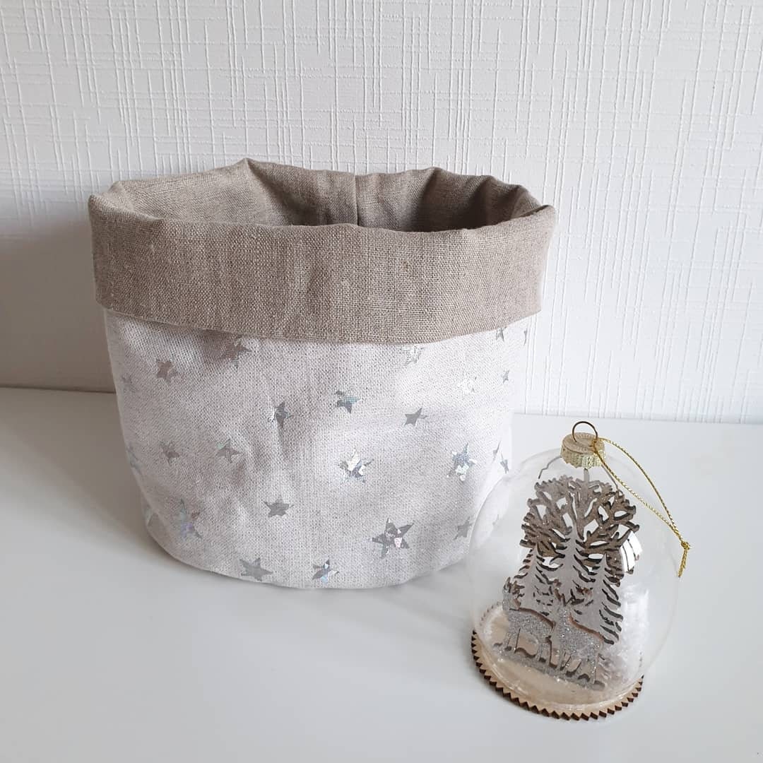 Panière Étoiles Argentées et Lin Naturel - Panière Étoiles