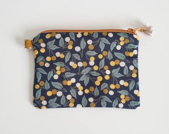 Pochette , Mini pochette en liberty cherry drop, pochette en liberty, porte-monnaie liberty cerises