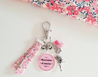 Cadeau marraine - Mini porte-clés "Marraine d'amour " avec fée - texte et colori personnalisable