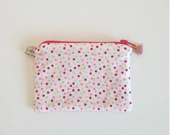 Pochette , mini pochette à pois multicolore, pochette multicolore, porte-monnaie à pois