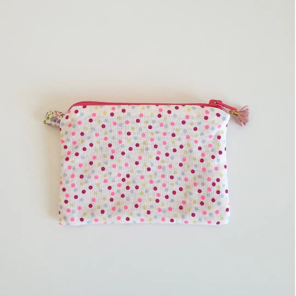 Pochette , mini pochette à pois multicolore, pochette multicolore, porte-monnaie à pois