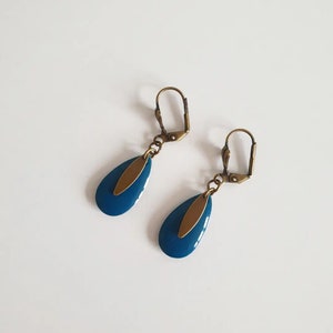 Duck blue and brass drop earrings