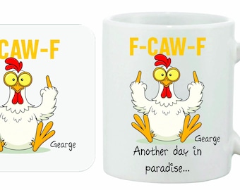 KERAMIK BECHER Anker Tag im Paradies F-CAW-F Nachricht Personalisierte Tasse und Untersetzer Set